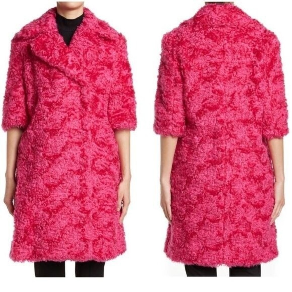 MOSCHINO COUTURE Long Faux Teddy‎ Fur Jacket, Italian, FUCHSIA, Size 4, NWT